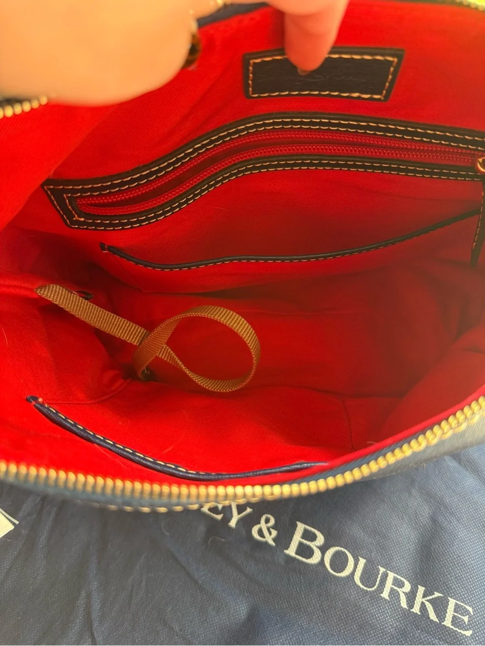 Dooney & Bourke Marine Blue Leather Messenger Bag with Gold Hardware